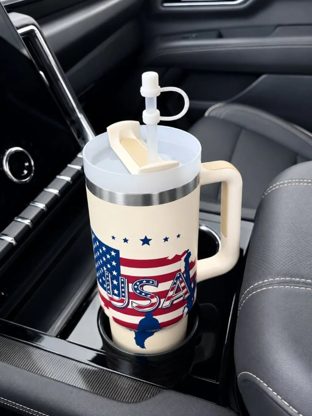40 oz Patriotic USA Tumbler w/ Handle & Straw - Insulated Stainless Steel Mug